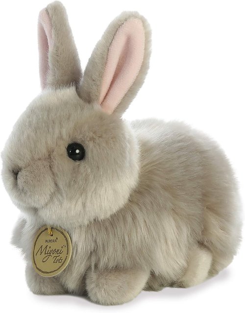 Aurora® Miyoni® Angora Bunny Stuffed Animal - Realistic Design for Cherished Companionship - Gray 7.5 Inches