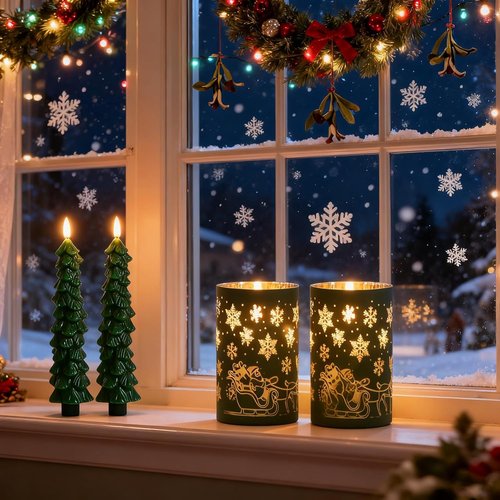 Lezonic Flameless Christmas Candles - Remote-Controlled Green Tree Flickering LED Set of 4
