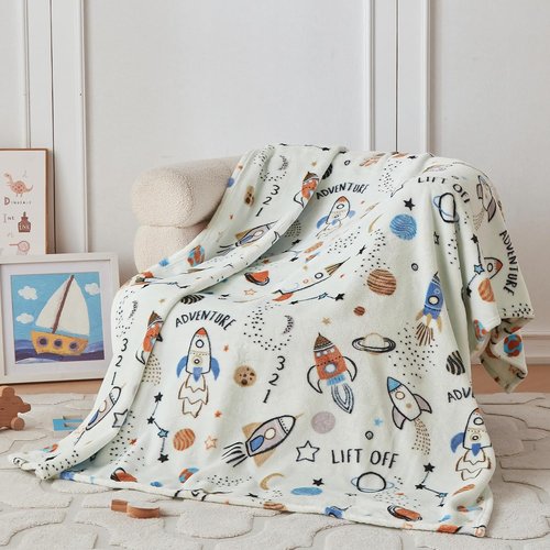 COOVA Kids Throw Blanket - Soft Cartoon Fleece, 50x60 Inch | Perfect Gift for Ages 2-12, Spaceship Green