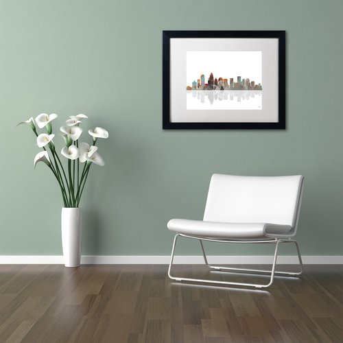 Trademark Fine Art Charlotte NC Skyline Artwork with Frame by Marlene Watson, 16 by 20", White Matte/Black