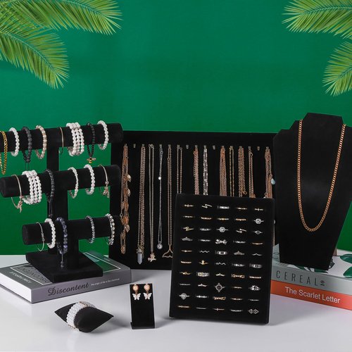 Fingertip WD 20 Pcs Black Velvet Jewelry Display Sets, Necklace Bracelet Holder Jewelry Bust Holder Stand Ring Display Stand for Selling Craft Showcase Organizer