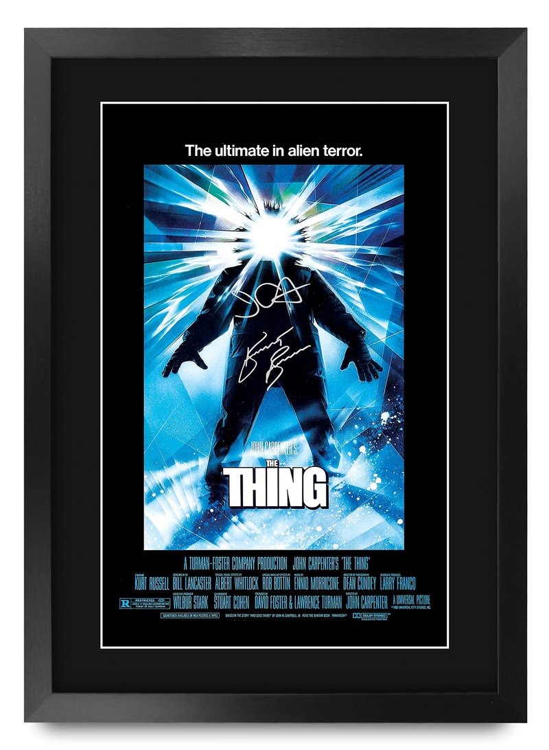 HWC Trading The Thing Movie Poster John Carpenter Kurt Russell Signed 16 x 12 inch Framed Gift Printed Autograph Film Print Photo Picture Display - 16" x 12" Framed