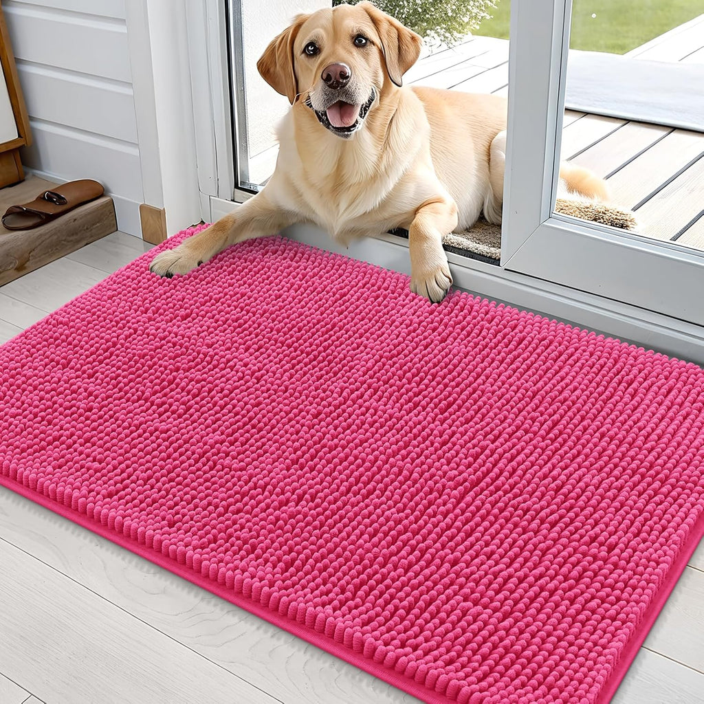 OLANLY Dog Door Mat - Absorbent Non-Slip Washable Doormat for Muddy Paws | 36x24 Hot Pink