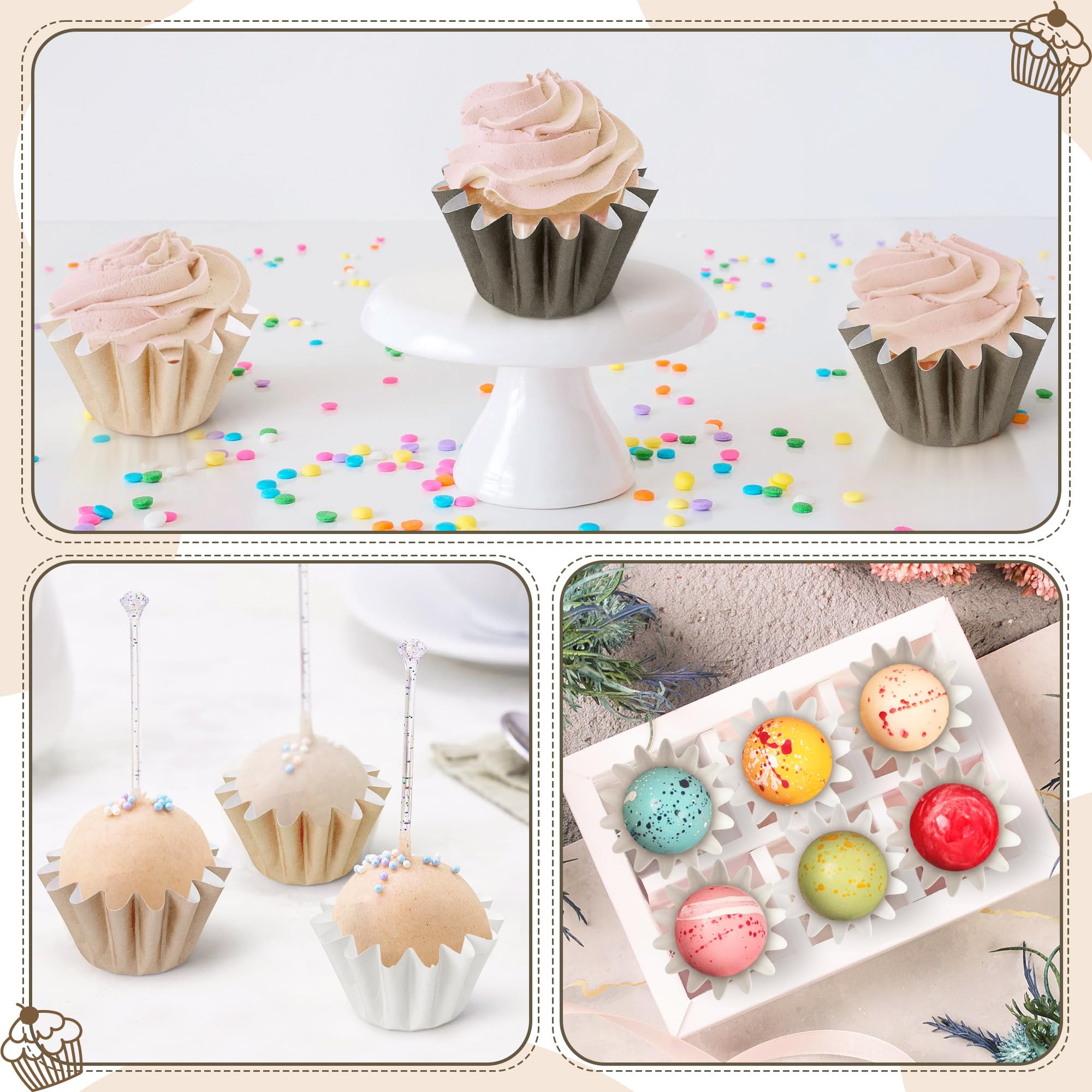 Mini Size Cupcake Liners - 240 Counts Coffee Tan Grease-Resistant Muffin Baking Cups, Bulk Brown Neutral Disposable Paper Cupcake Wrappers for Celebration Gathering Baby Shower Birthday Party Supplies