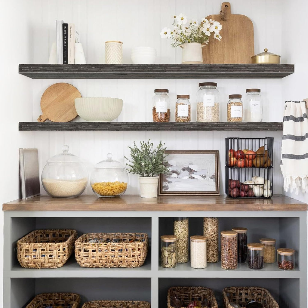 QEEIG Floating Wall Shelves - Extra Long 47.2" Set of 2 for Bathroom, Kitchen, Living Room | Grey Home Decor