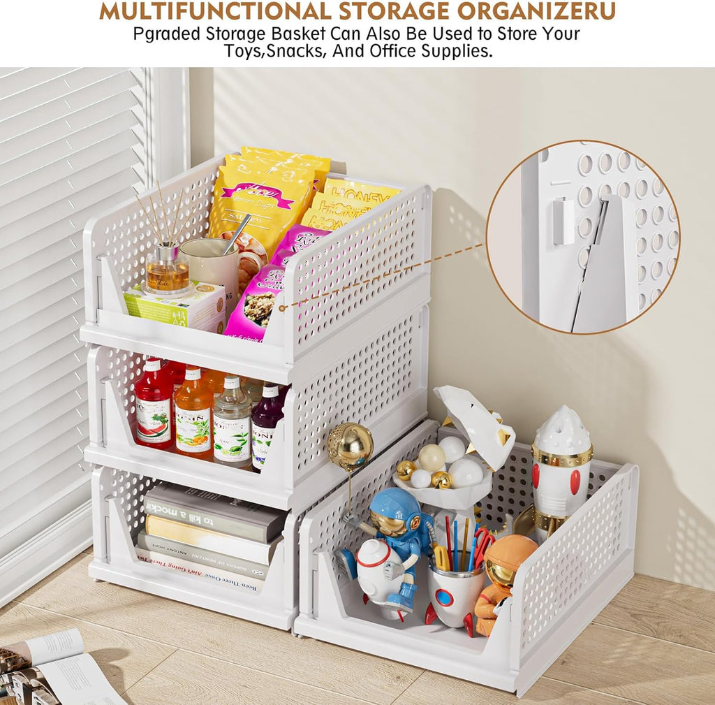 SNSLXH Stackable Closet Organizer Box - Multifunctional Foldable Storage Basket for Bathroom & Laundry - Yellow, 5 Pack
