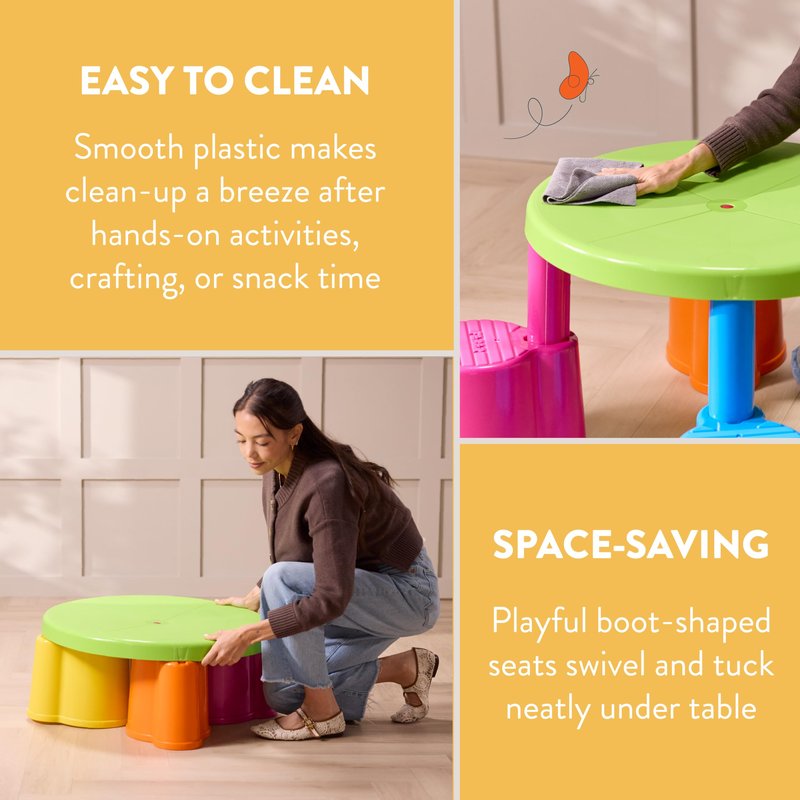 Back2School Express Swivel & Sit Kids Table and Stools Set, Plastic Table, Vibrant