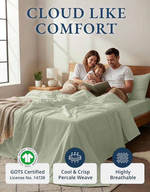 LANE LINEN Twin XL Sheet Set - 100% Mercerized Organic Cotton, Soft Percale Weave - Mineral Color, Luxury Comfort
