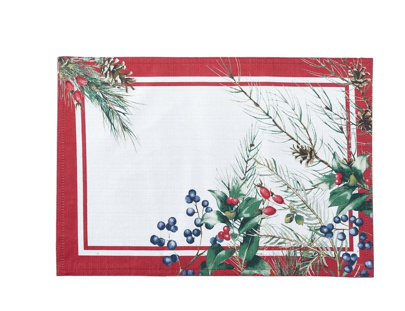 Home Bargains Plus Pine Berry Provence Christmas Fabric Tablecloth, 70 Inch Round, Holiday Pine Needles and Berries, French Country Winter Dining Table Cover