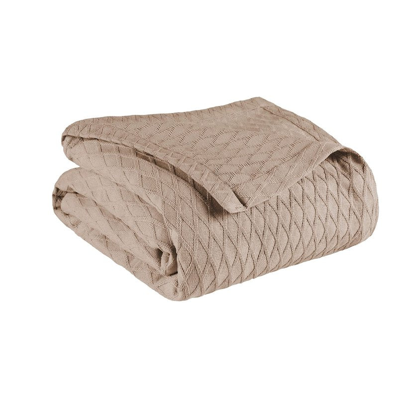 Superior Diamond Weave Blanket, 100% Cotton Cover for Home, Couch, Bed, Soft, Warm Blankets, Boho Aesthetic, Comfy, Cozy, and Cute Covers, Decorative Bedding Essentials, King, Khaki