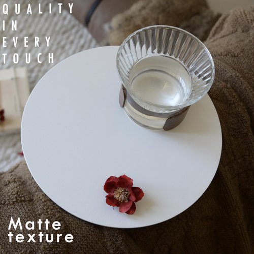 RhymiDot Premium Round Small Pedestal Side Table, C Shaped End Table, Mini Drink Table with Upgraded Weighted Metal Base, for Livingroom, Bedroom, Bathroom, Balcony, Small Spaces (White)