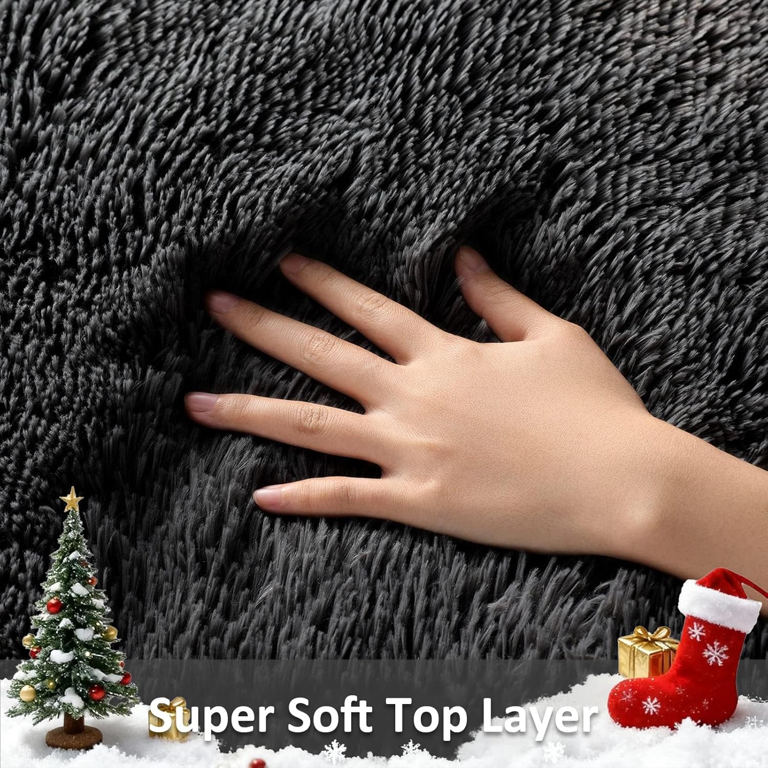 Ophanie 6x9 Black Area Rug - Soft Fluffy Shag Carpet for Living Room & Bedroom Decor