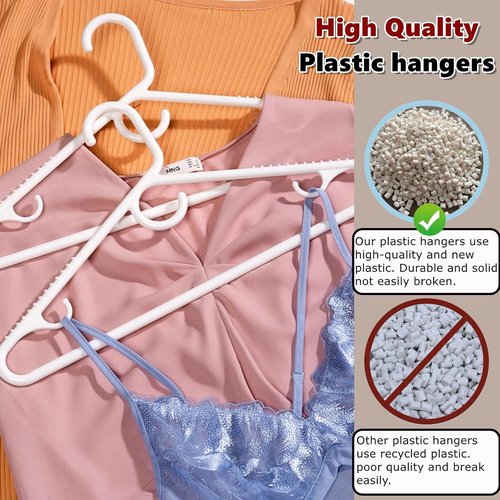Amber Home Heavy Duty Plastic Hangers - Non-Slip White Closet Organizers with Pants Bar | 36 Pack