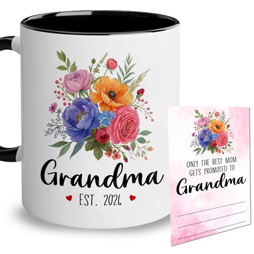 Vivulla68 Promoted To Grandma 2026 Mug With Matching Card - Pregnancy Announcement For New Grandmother, Nana, Gigi, Mimi - Mothers Day, First Time Grandma Gift; Grandmother Baby Announcement