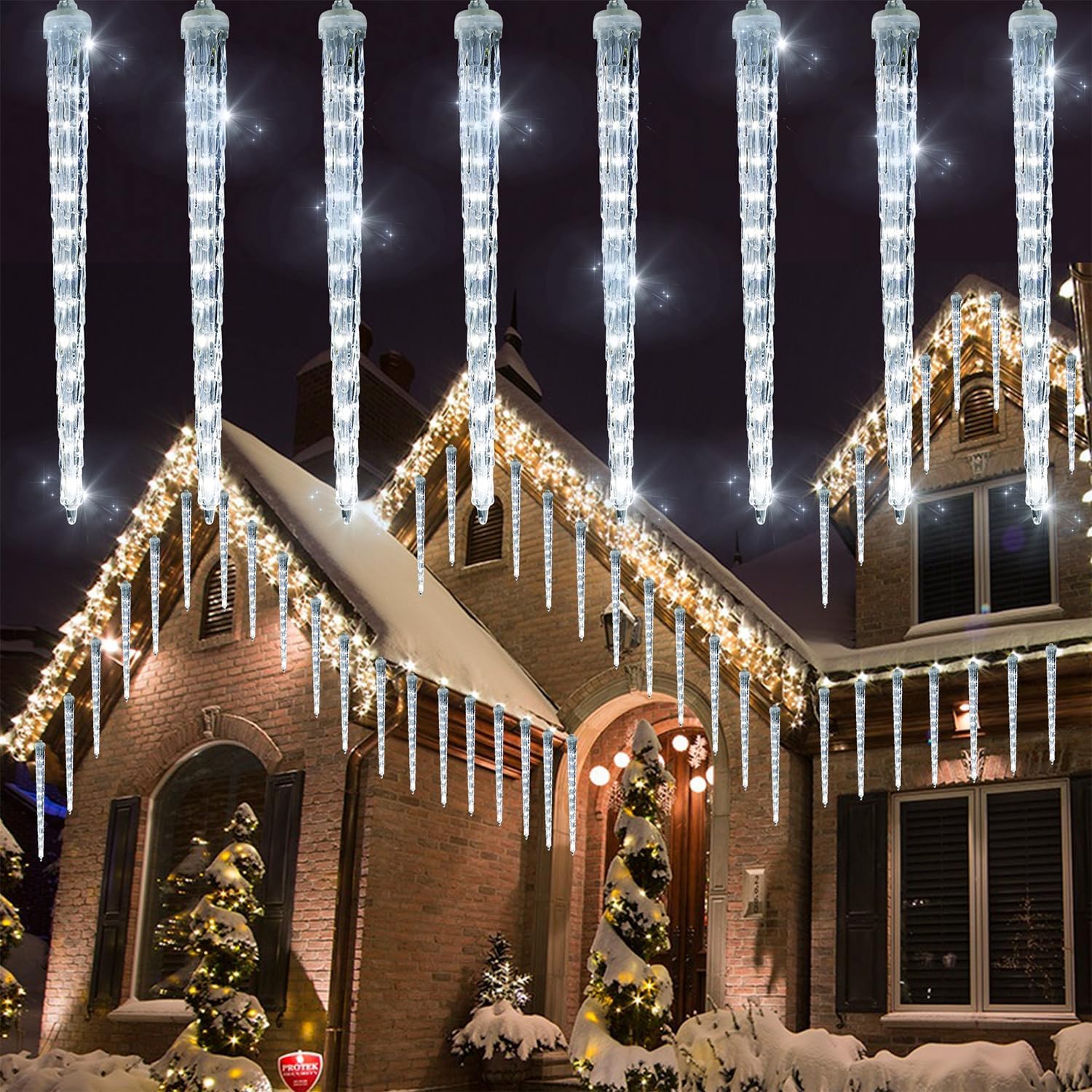 WATERGLIDE 16 Icicles Meteor Shower Lights - 12" Connectable White LED Christmas Lights for Holiday Decor