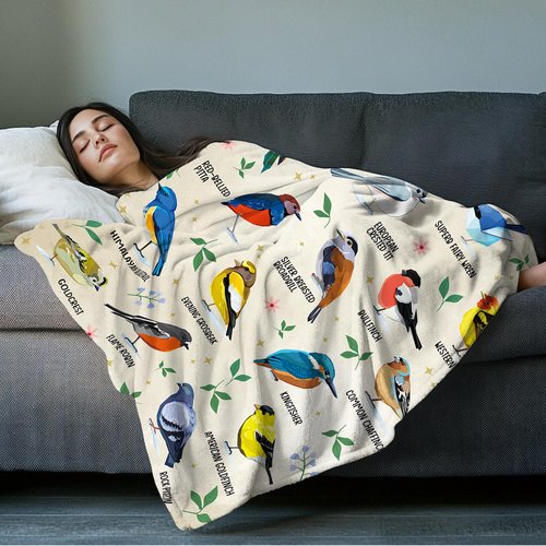 HEIFAM Bird Alphabet Blanket, Bird Gifts for Men Women, Easily Distracted by Birds Print Blanket Colorful, Birthday Gift for Boys Girls, Kingfishers Rock Pigeon House Sparrow Birds, 50''x60''