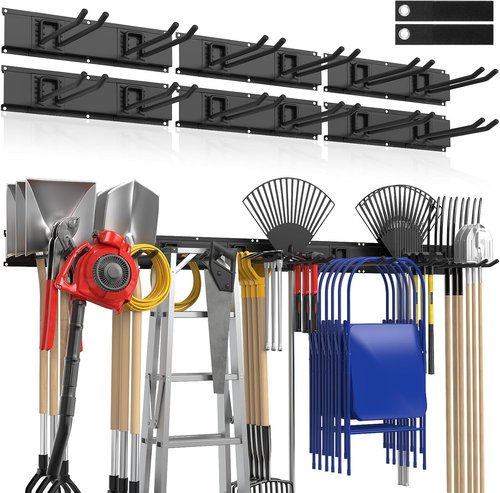 Housolution Heavy Duty Garage Wall Organizer - 96 Inch Tool Storage System with 12 Adjustable Hooks | 720 lbs Capacity