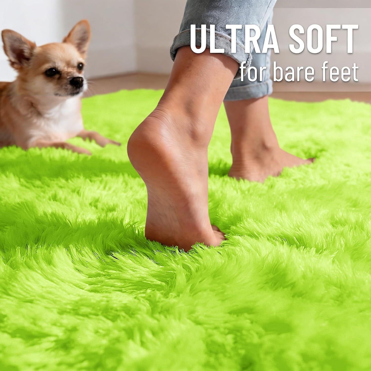 OLANLY Small Bedside Rug - Soft Fluffy Shaggy Indoor Carpet for Kids | Machine Washable, Lime Green