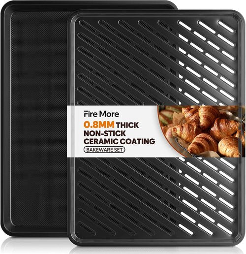 Half Sheet Pan with Cooling Rack by [Brand Name] - 17.3” x 13.1” Non-Stick Heavy Duty Baking Tray