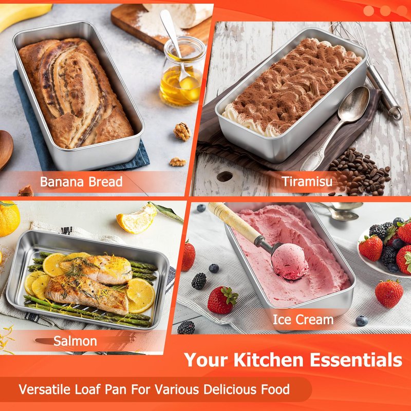 TeamFar Loaf Pans for Baking Bread, 9 × 5 Inch Stainless Steel Loaf Bread Pans Tins for Homemade Brownies, Healthy & Sturdy, Oven & Dishwasher Safe - Set of 2
