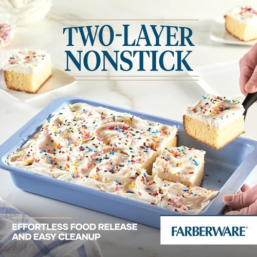 Farberware Nonstick Bakeware Rectangular Cake Pan - 9 Inch x 13 Inch with Portion Marks | Blue