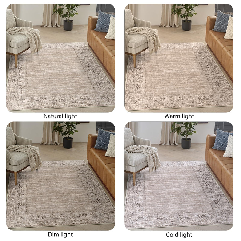 Nuomeijia Washable Hallway Runner Rug 2.5x12ft - Long Beige Vintage Boho Bordered Kitchen Runner Rug Non Slip Entryway Bedroom Farmhouse Runners for Hallways