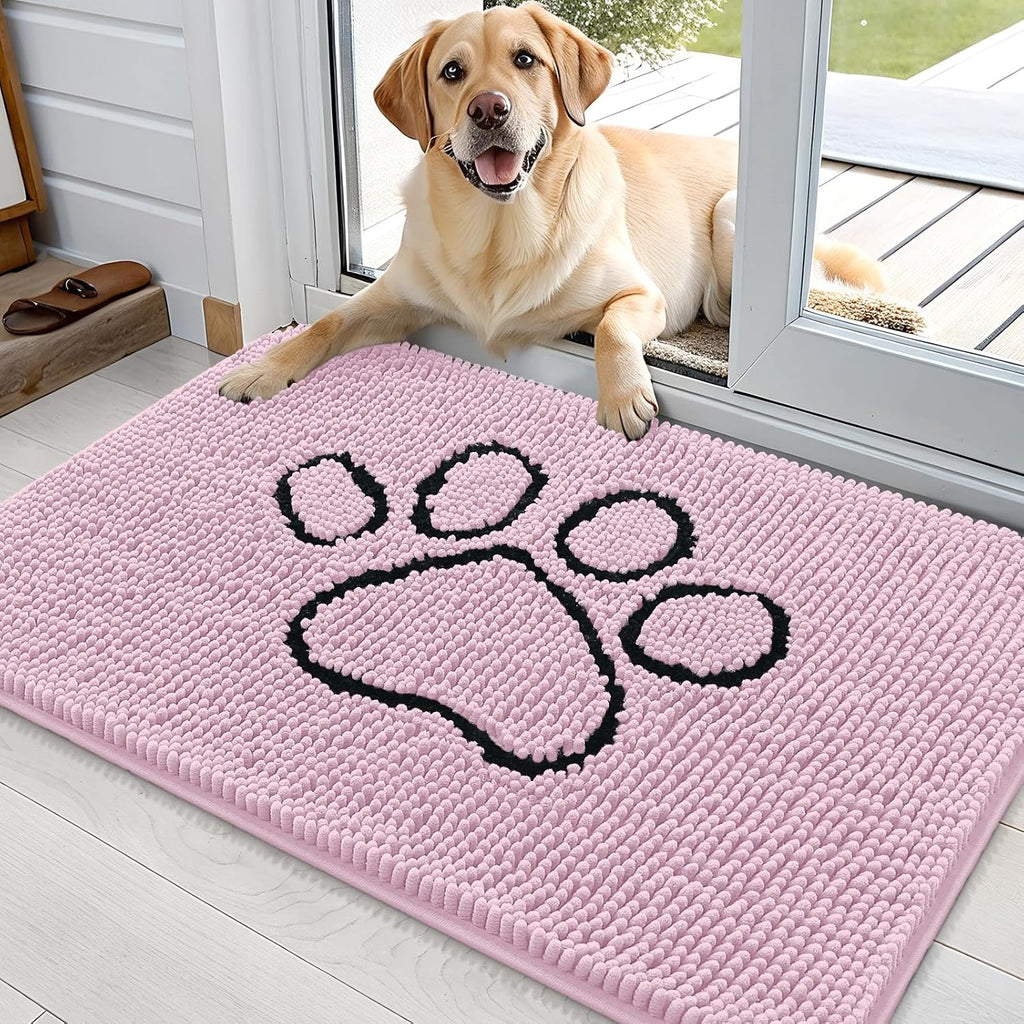 OLANLY Dog Door Mat - Absorbent Muddy Paws Doormat | Non-Slip Chenille 36x24, Dusty Rose