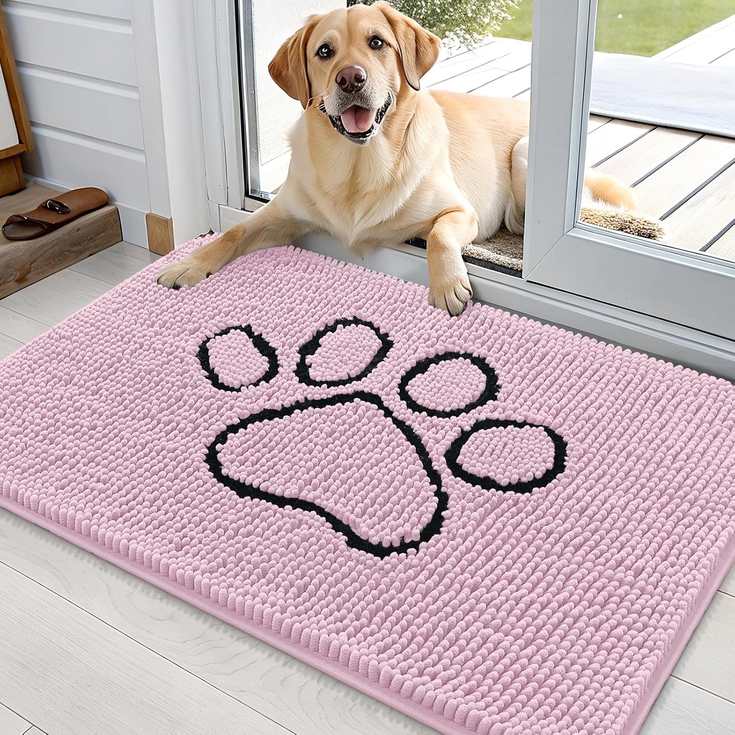 OLANLY Dog Door Mat - Absorbent Muddy Paws Doormat | Non-Slip Chenille 36x24, Dusty Rose