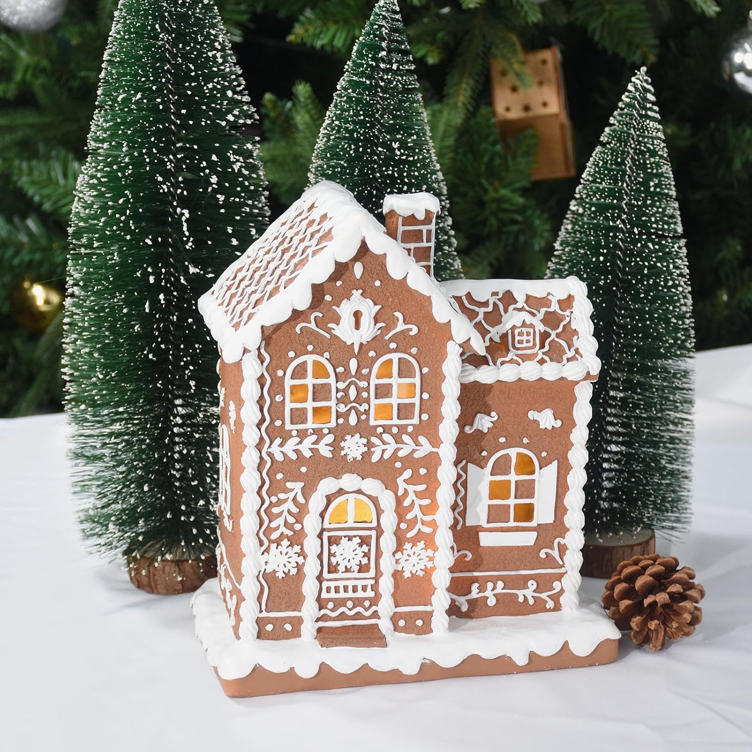 Sheaifun Gingerbread House Decor - LED Christmas Decorations for Indoor Tabletop | 9 x 5 x 10.2 Inch