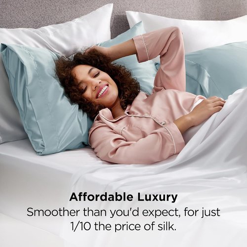 Bedsure Satin Pillowcases - Luxurious Silk-Like Queen Size Set of 2 | Light Turquoise, 20x30 Inches