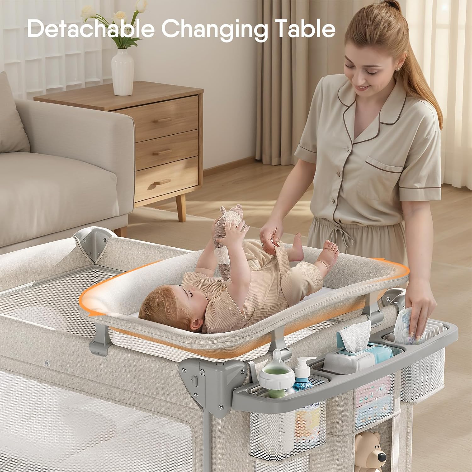 TinyGlow 4-in-1 Baby Bassinet - Portable Crib with Mattress & Mosquito Net | Easy Assembly & Travel-Friendly