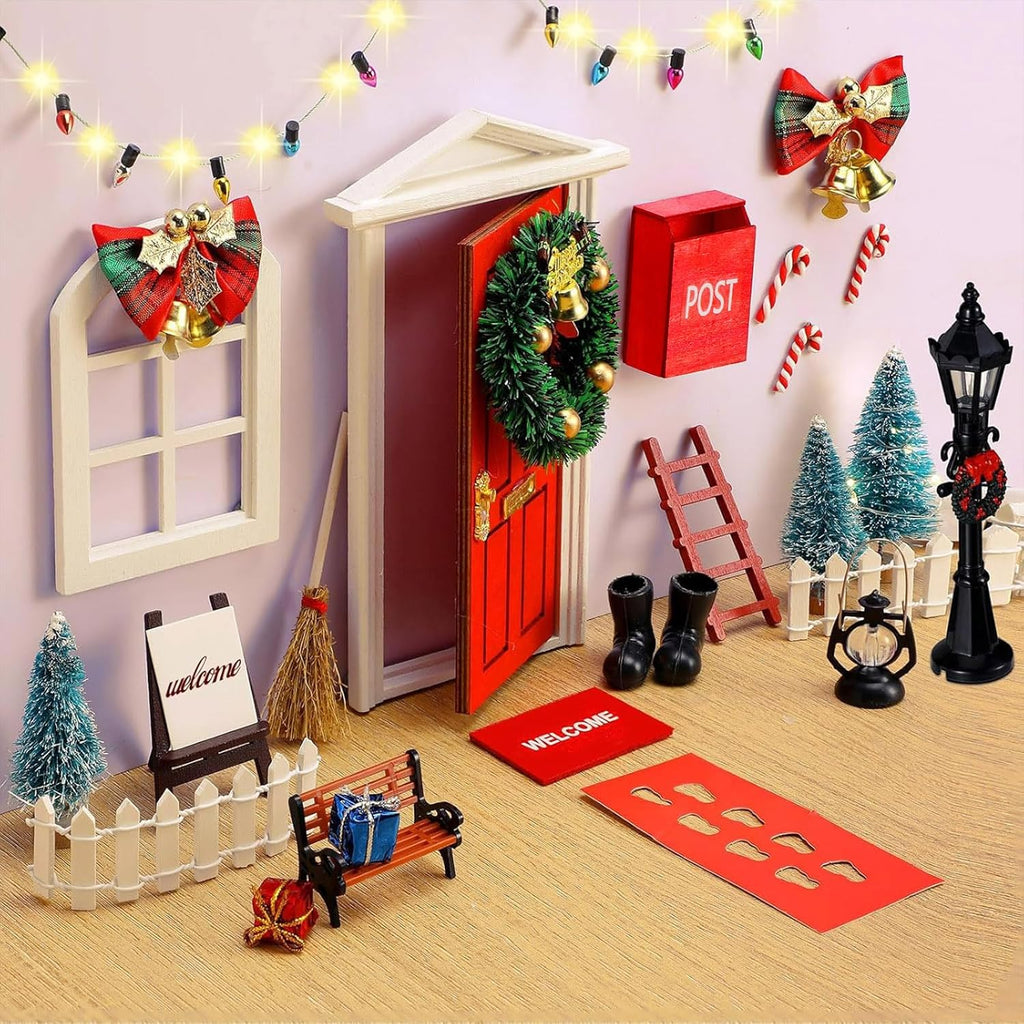 Syhood 29 Pcs Christmas Fairy Door Kit - Enchanted Miniature Outdoor Decor for Holiday Magic