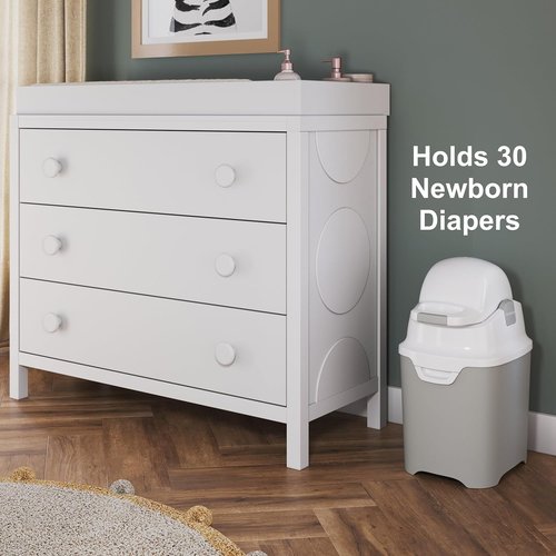 Foundations Mini Diaper Pail - Airtight Lid, Durable & Odorless, Holds 30 Newborn Diapers - Gray