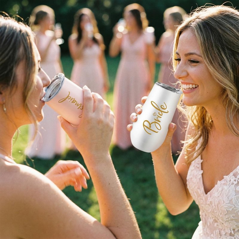 ELEGANTPARK Wedding Gifts for Bride Champagne Flutes Tumbler Wedding Engagement Gifts for Bride Wifey Mrs Bridal Party Stainless Steel Cup with Lid White 10 OZ