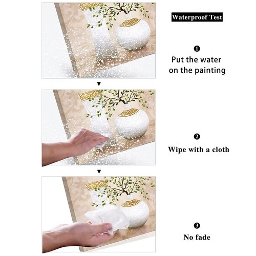 3 Piece Wall Art for Living Room, SZ Elegant Canvas Painting Prints of Green Spring Plants in White Vases on Beige/Tan Picture (Waterproof Decor, 1" Thick, Bracket Mounted Ready to Hang, Large)