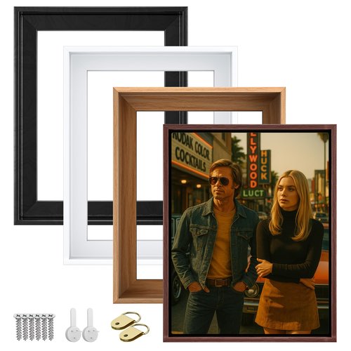 Canvas Floater Frame Fits 1”–1.25”Deep Gallery-Wrapped Canvas, Floating Picture Frame for Wall Art, Posters, Oil Paintings and Prints, PS Wood Grain Look Frames with Hanging kit 12X24 inch Black