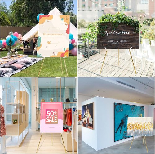 DANMO Adjustable Metal Art Easel Stand - 63'' Floor Display for Wedding Signs & Posters - Gold