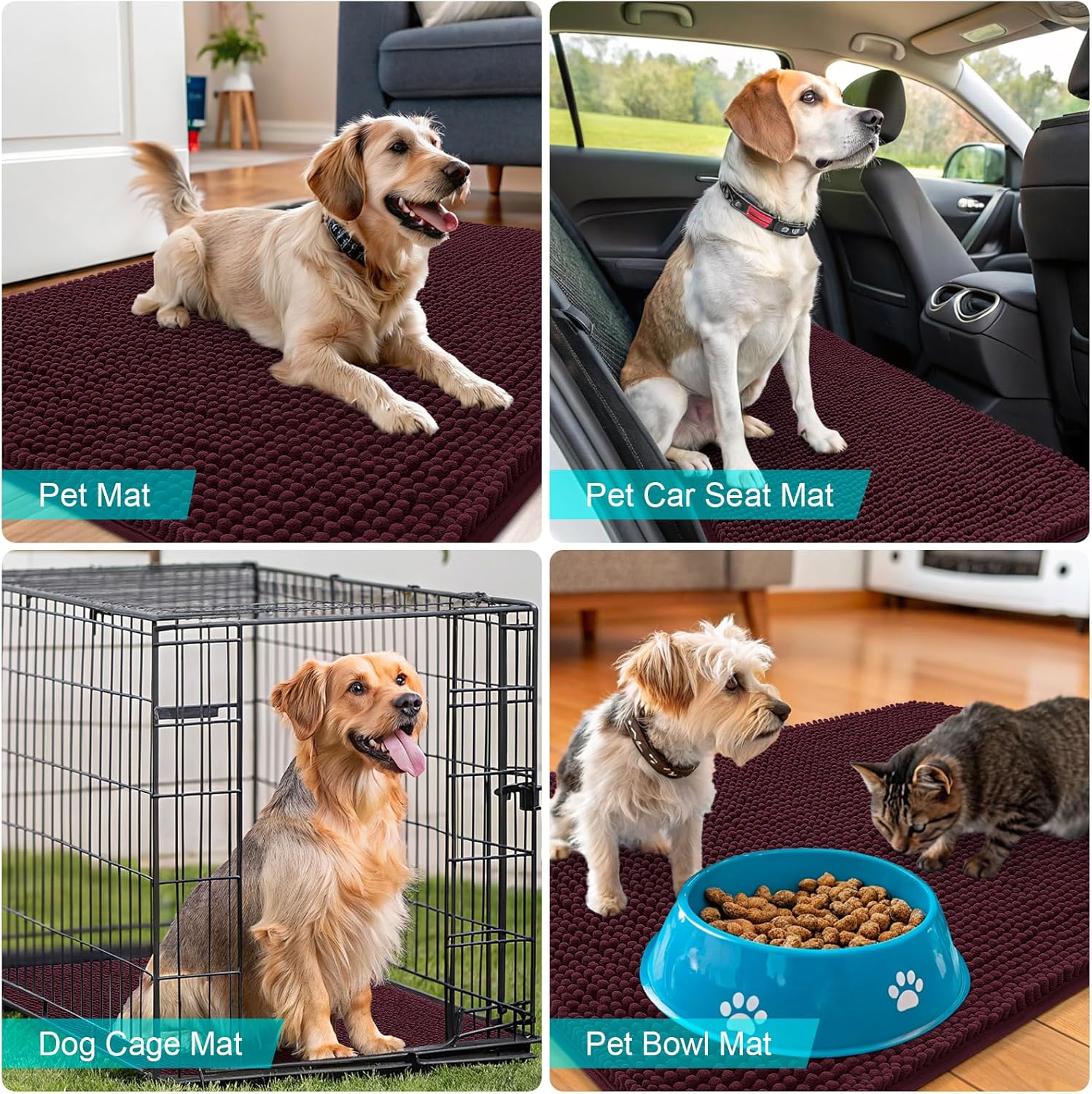 OLANLY Dog Door Mat - Absorbent Non-Slip Chenille Mat for Muddy Paws | 30x17 Inches, Quick Dry, Russet