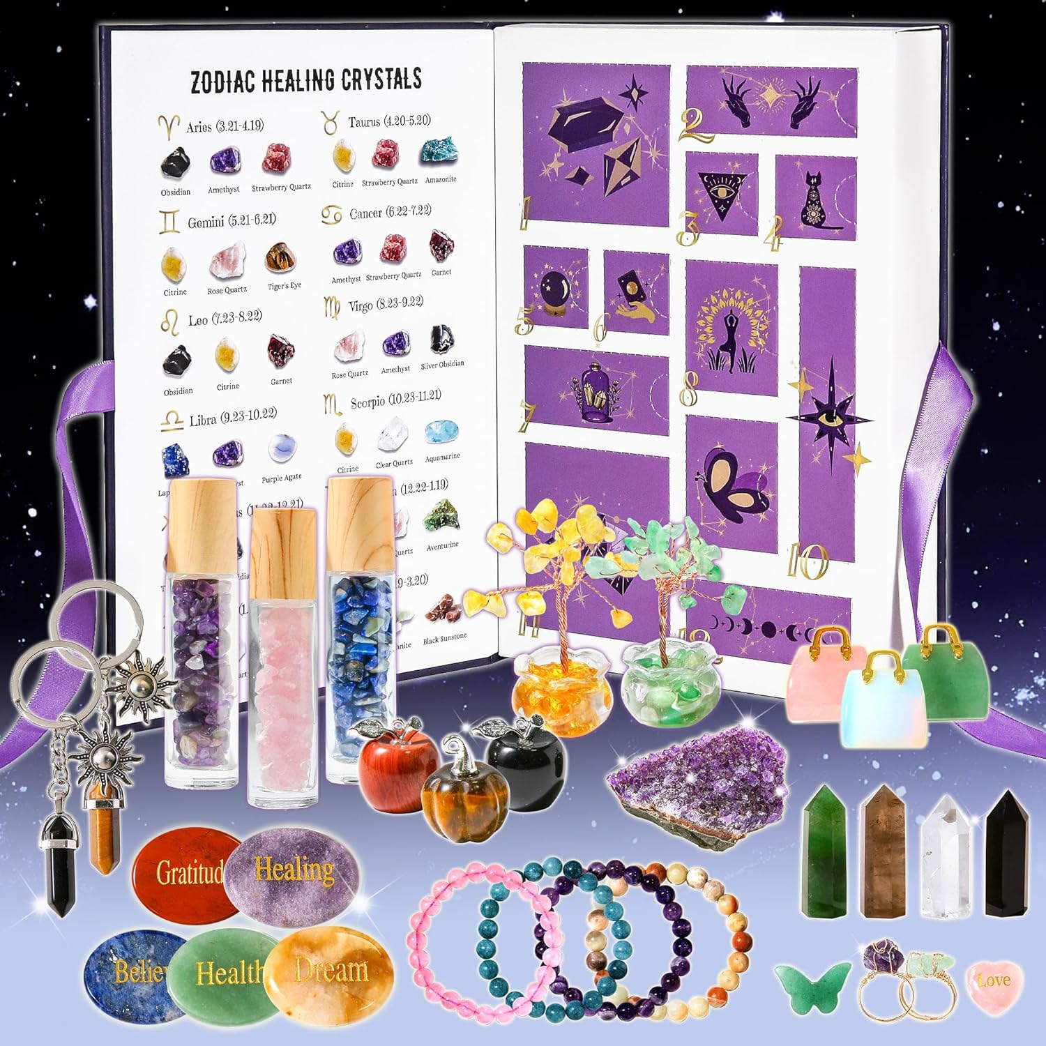MYDAYS&DESIGN 2026 Crystal Advent Calendar - 12 Days of Zodiac Healing Crystals & Gemstones Gift Box for Women & Teens