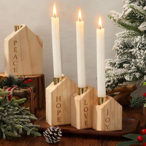 FYSUIMU Wooden Advent Candle Holders - 4Pcs Christmas Nativity Scene for Farmhouse Holiday Decor