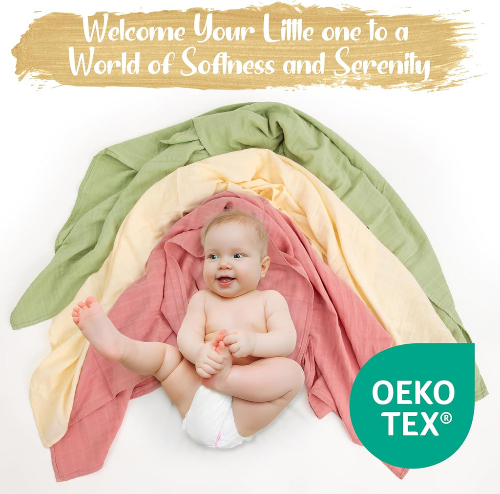 Organic Muslin Swaddle Blankets - 100% Organic Cotton Baby Wraps | Soft, Breathable & Skin-Friendly | 3-Pack, Large 47 x 47 Inches