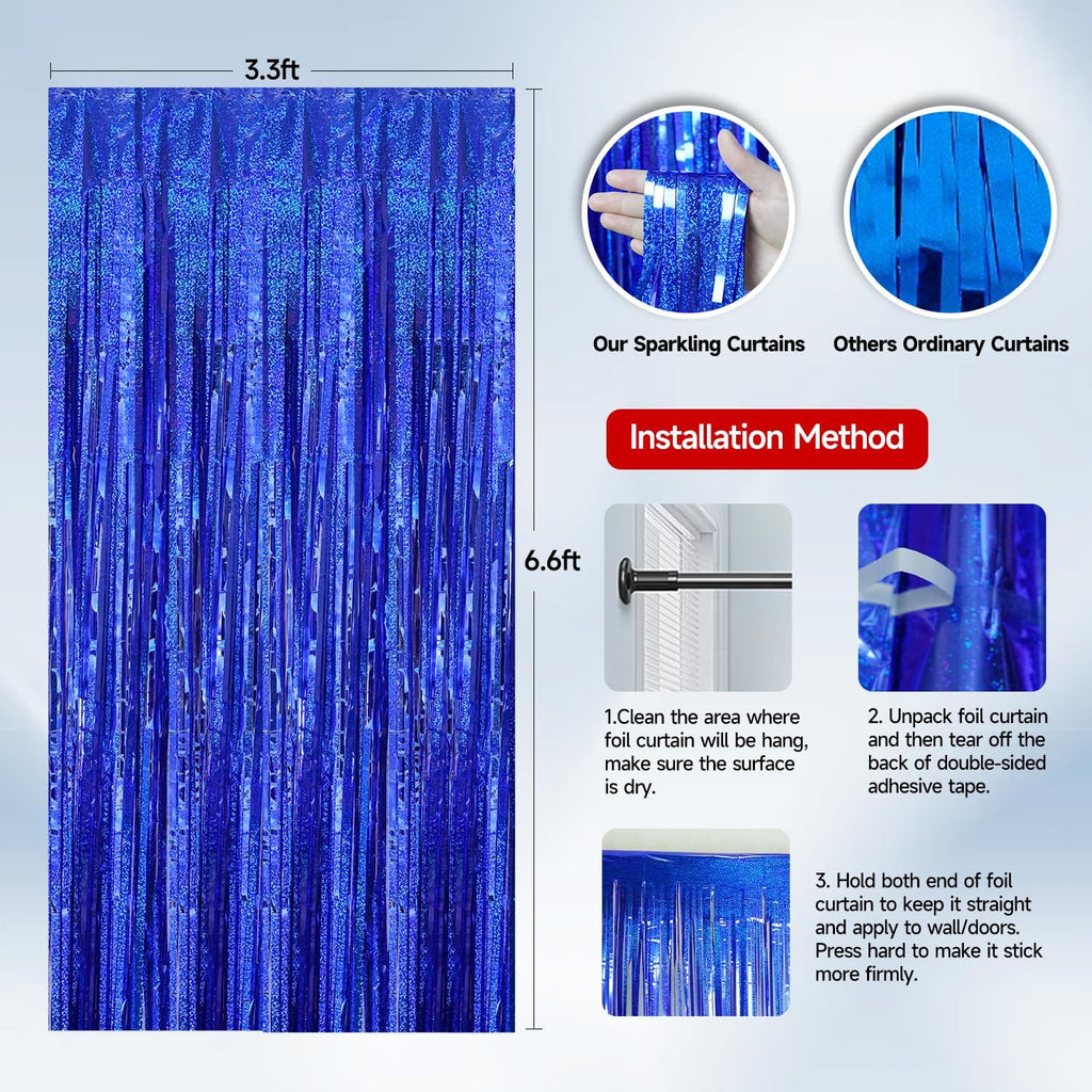 QRabbit Foil Curtain Backdrop - Silver Metallic Tinsel Fringe for Parties | 4 Pack for Birthdays & Weddings