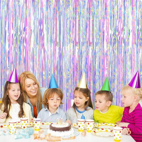 FECEDY Metallic Tinsel Foil Fringe Curtains - 2pcs 3ft x 8.3ft for Parties & Celebrations