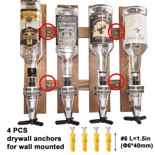 Gesonlinka 4-Bottle Wall Mounted Liquor Dispenser, Wooden Wall Shelf for Home Bar, Glass Drink Dispenser for Parties