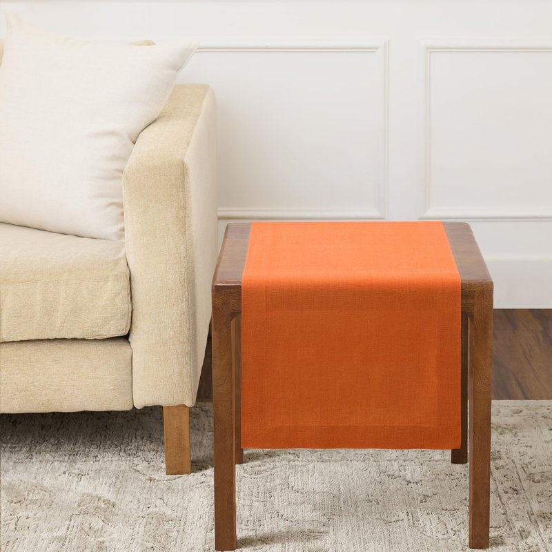 Solino Home Linen Pumpkin Table Runner 36 Inches - 100% Pure Linen Farmhouse Short Table Runner 14 x 36 Inch Ideal for Dresser and Coffee Tables - Fete