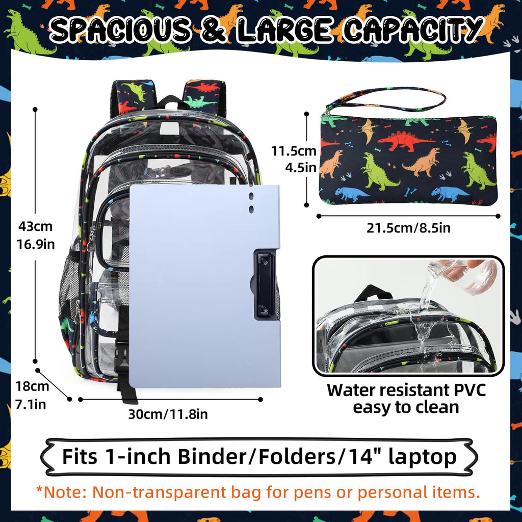Unineovo Clear Backpack Heavy Duty, Clear Bookbag with Pencil Case, Large See Through Backpack Plastic Transparent Backpacks for Primary College Work Travel