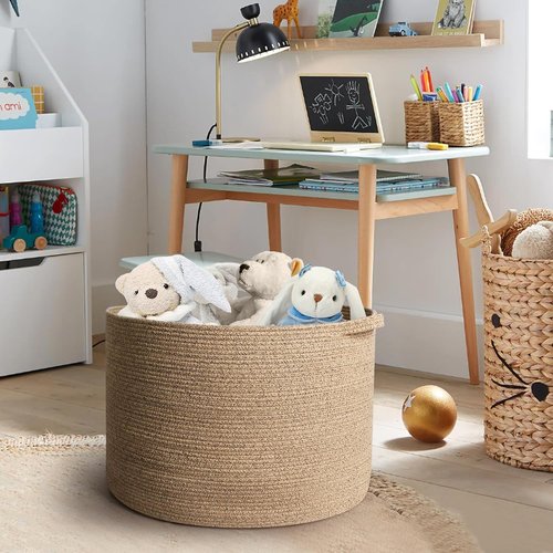 MEGASKET Large Wicker Storage Basket - 22” X 22” X 14” Cotton Rope Organizer for Toys & Blankets - Brown