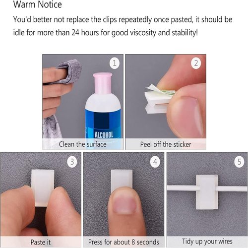 Hicarer 100 Pcs Adhesive Cable Clips - Wire Management Holders for Home, Office & Outdoor Use | Small, White
