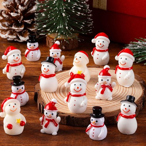 Mini Snowman Figurines - 36Pcs Resin Snowmen with Hats for DIY Christmas Fairy Garden Decor