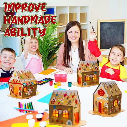 Hiboom Christmas Gingerbread House Kit - 15 Sets of Cardboard DIY Holiday Crafts for Festive Parties